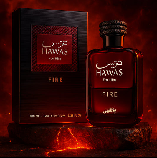 Hawas for Him – Fire Edition by Rasasi – Eau de Parfum 100ml ( هواس فور هِم (إصدار النار) من رصاصي – أو دو بارفان ١٠٠ مل)